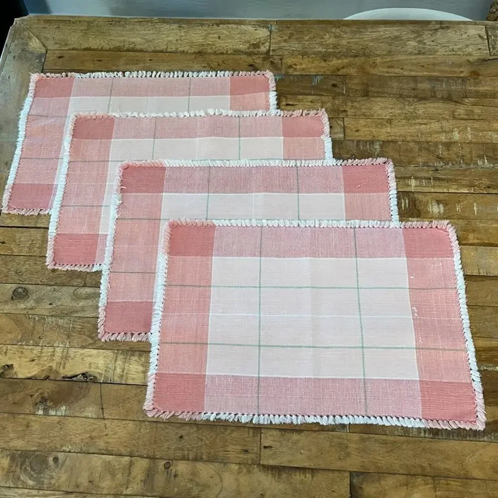 Set of 4 Pink Checkered Cloth Cotton Placemats 11.5
